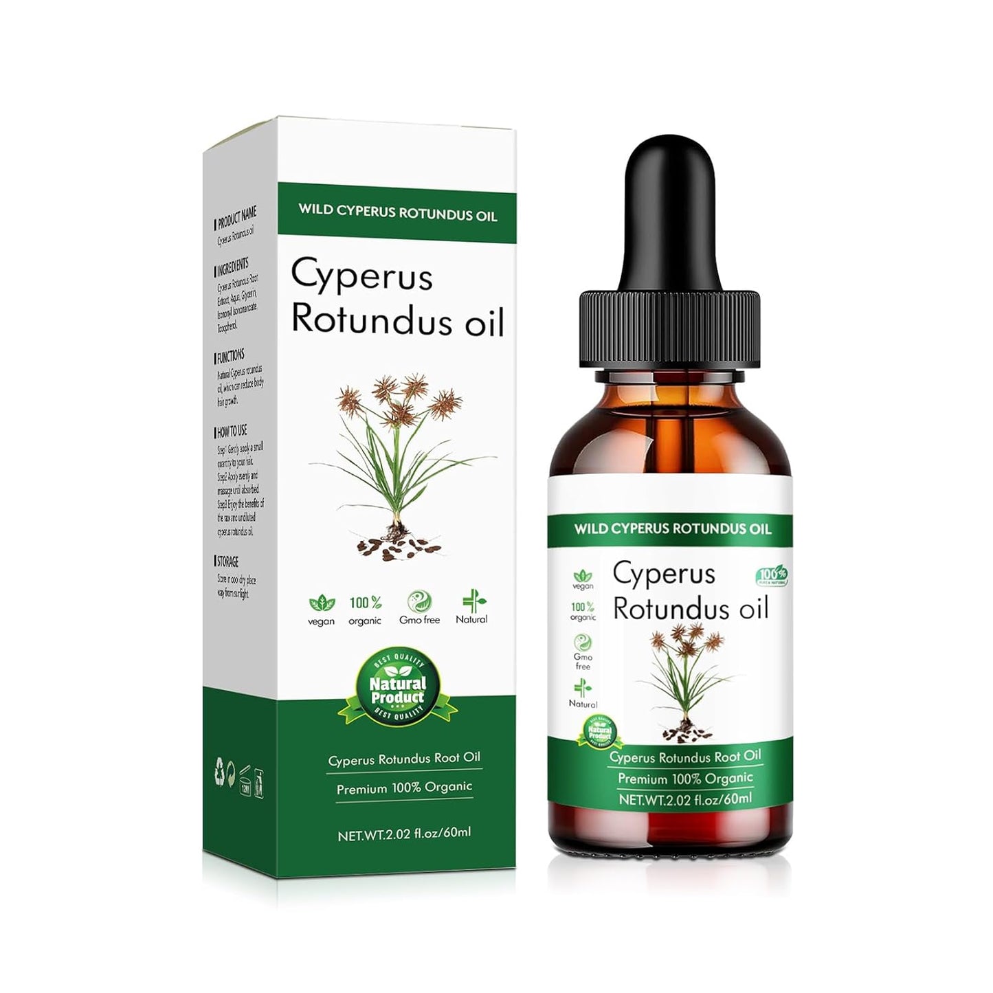 Wild Cyperus Rotundus Oil - 100% Organic Hair Removal Oil | 2.02 fl oz for Smooth Skin