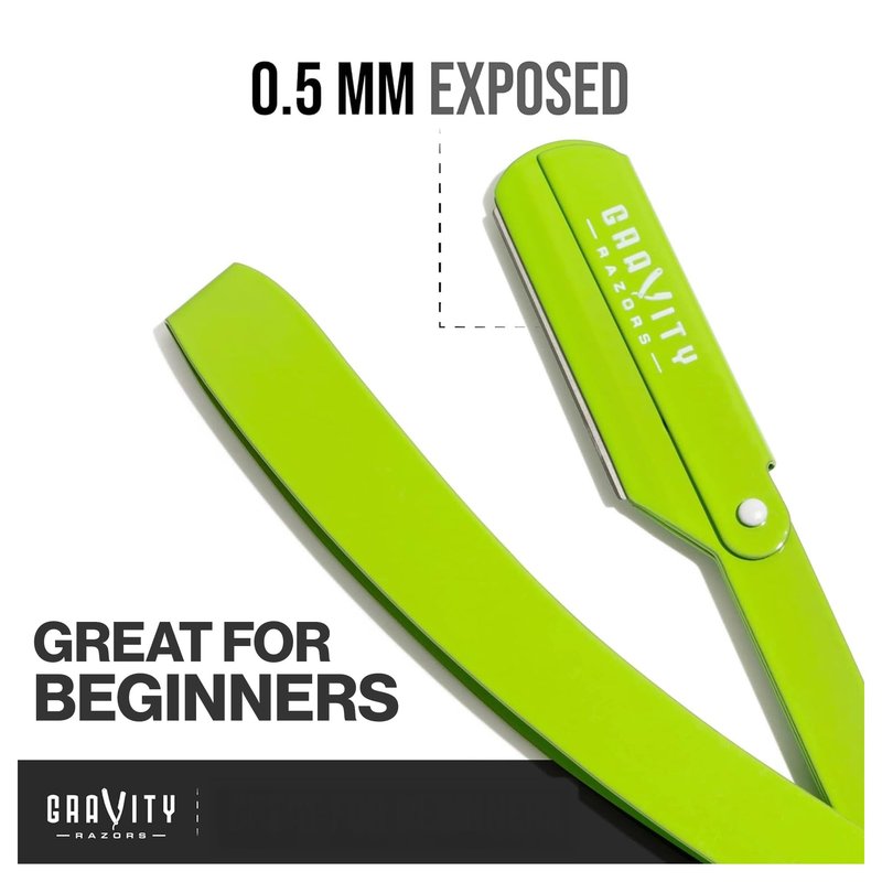GRAVITY RAZORS Professional Straight Razor Kit – Minimal Exposure, Includes 10 Premium Blades, 0.5mm Exposed, Green