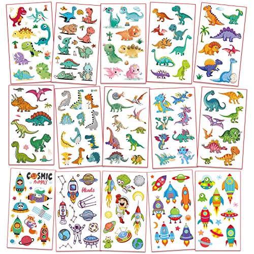 Waterproof Temporary Tattoos for Kids - 300 Dinosaur, Vehicle & Space Designs
