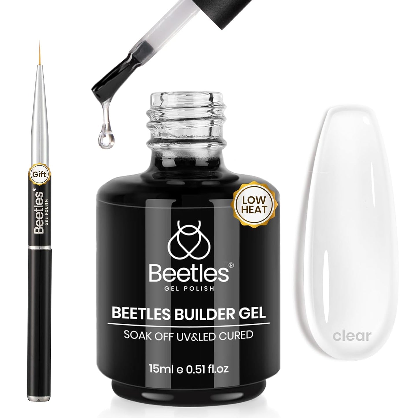 Beetles Builder Gel - 0.5oz Jelly Pink Nail Building Gel | HEMA & TPO Free, 7-in-1 Strengthening Formula for DIY Nail Art