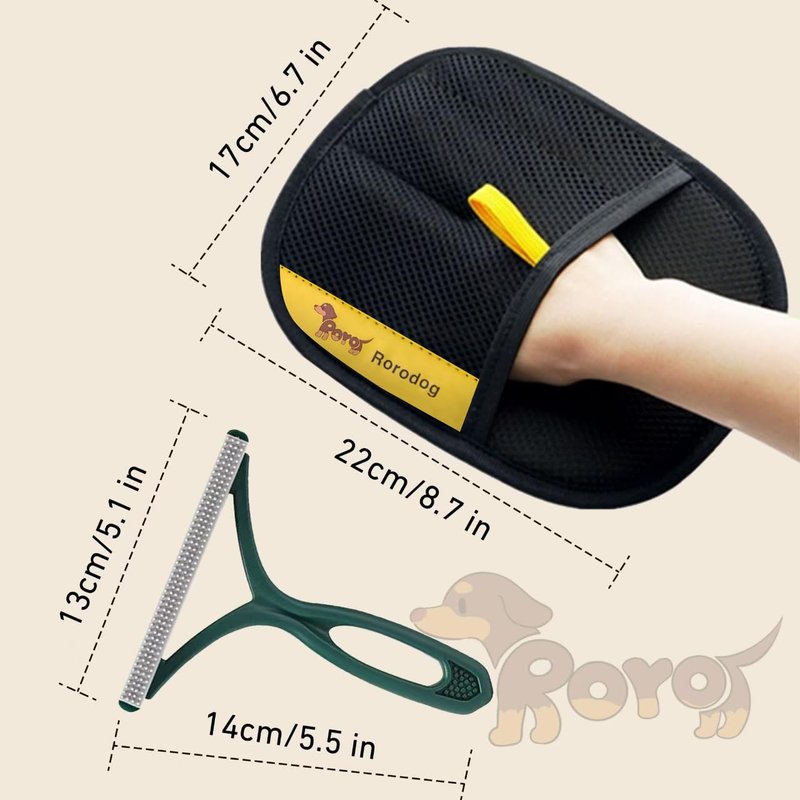 Rorodog 2-PCS Pet Hair Remover Gloves with A Hair/Lint Removal Tool, Reusable Magic Brush Pet Hair Removal Glove for Dogs & Cats, Remove Dog/Cat Hair from Couch, Carpet, Car Seat.