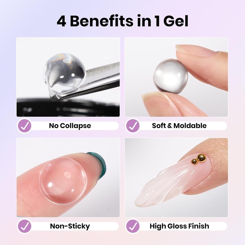 Beetles 3D Gel Nail Art Kit - 1oz Clear Builder Gel for DIY Nail Sculpting | Non-Sticky, 5-in-1 Formula, Perfect for Beginners