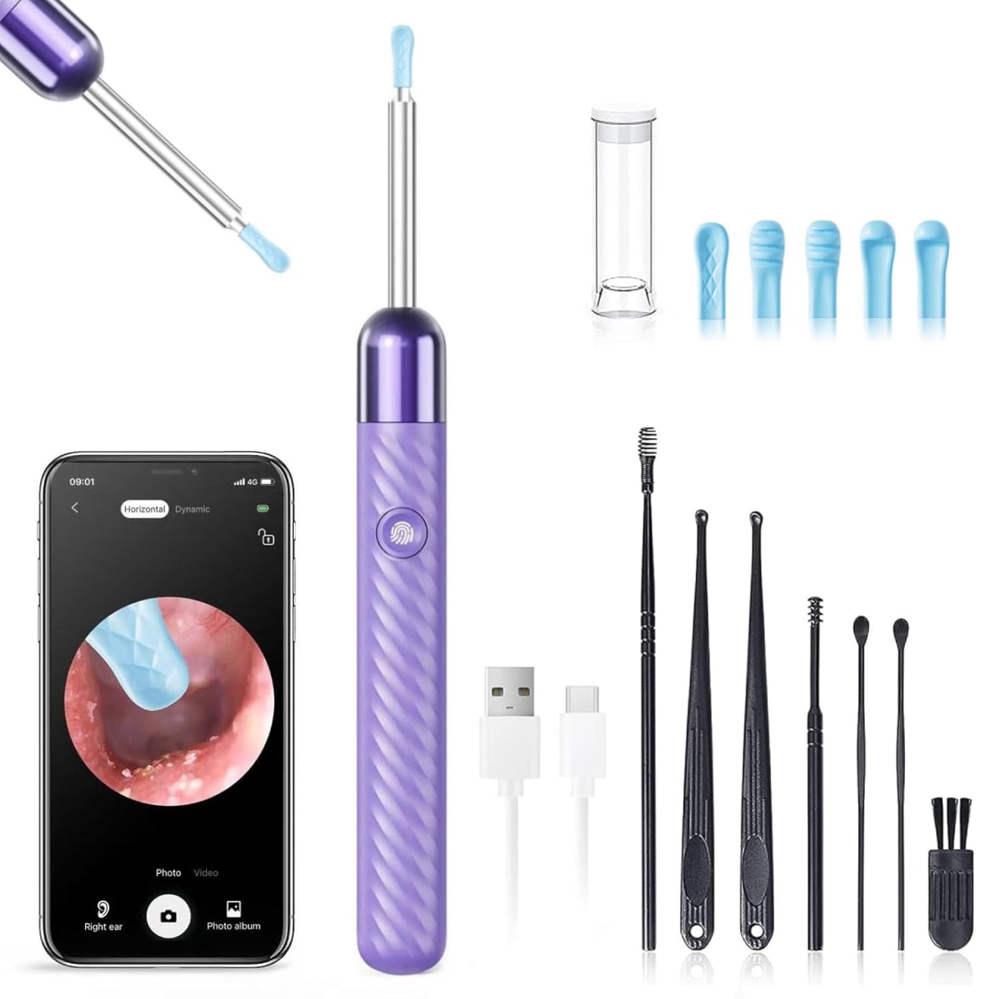 Ear Wax Removal Tool - 1080P Camera Ear Cleaner Kit with 7 Pieces | Compatible with iOS & Android (Blue)