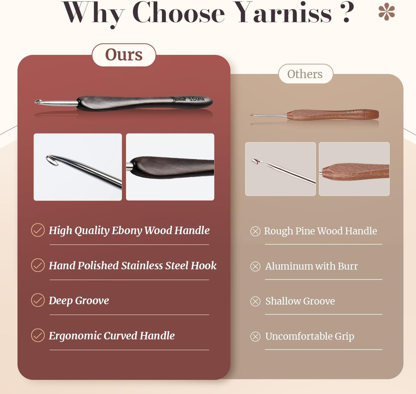 Artisan Stainless Steel Crochet Hooks Set - 2.0-4.0mm Handmade Needles with Ebony Handle for Beginners | Perfect Gift for Crocheters