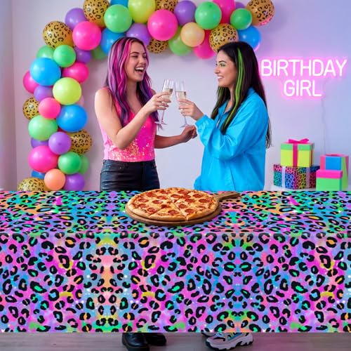 Neon Leopard Print Disposable Tablecloths - 3 Pack for Parties