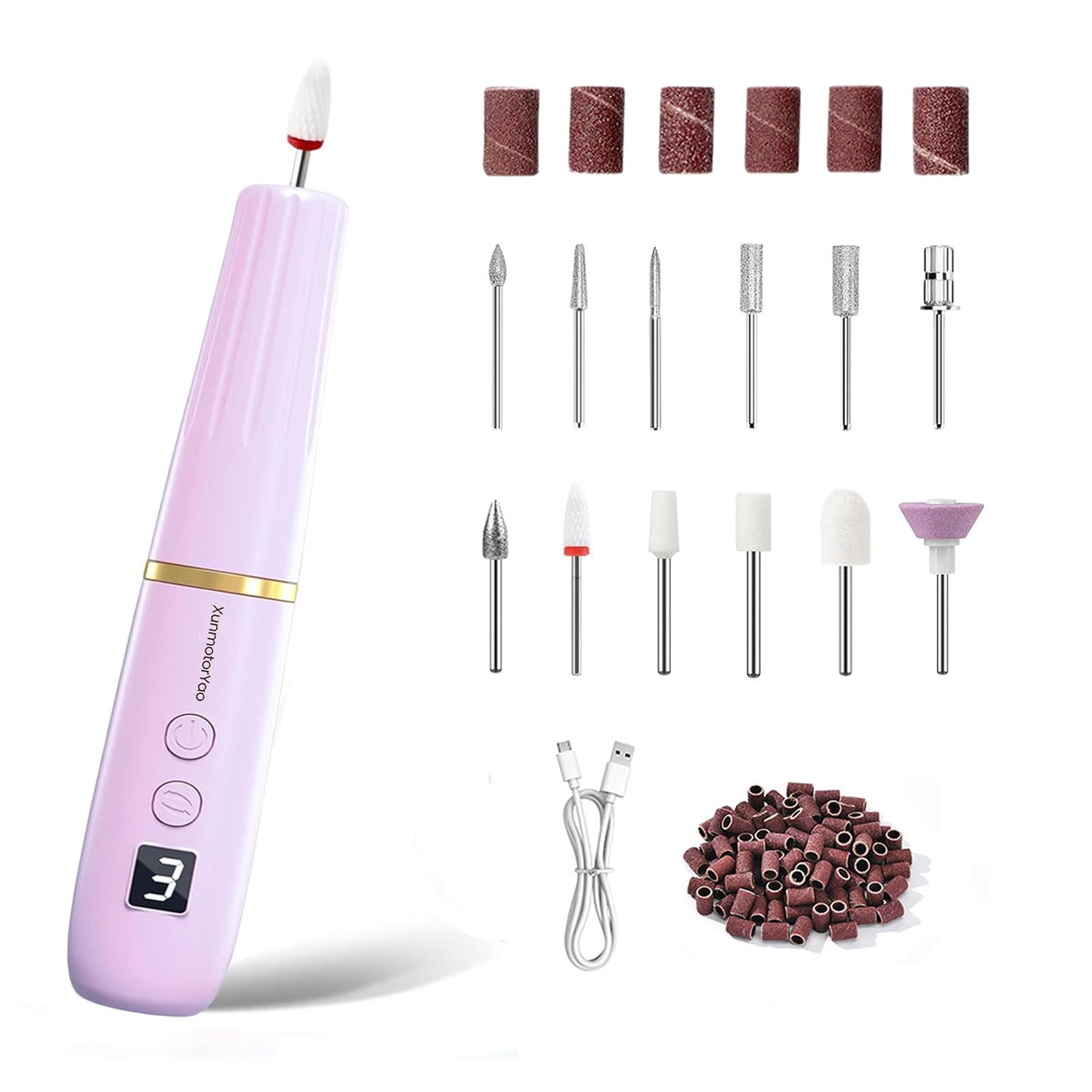 Electric Nail Drill File - Cordless 12-in-1 Acrylic Gel & Dip Kit | Portable Rechargeable Manicure Tools (Purple)