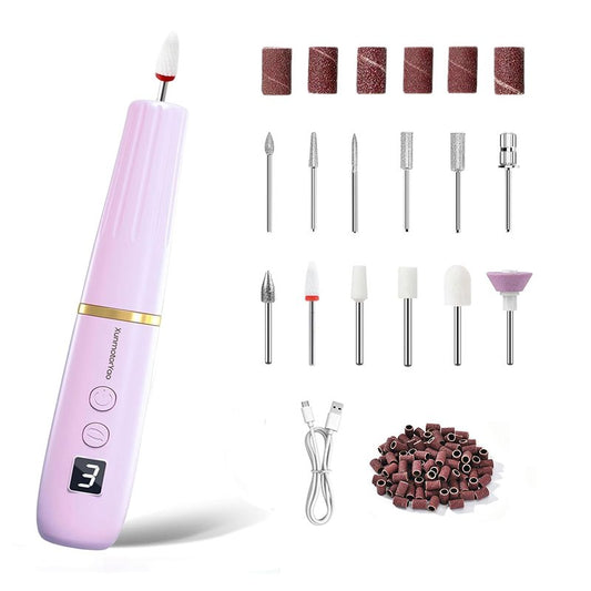 Electric Nail Drill File - Cordless 12-in-1 Acrylic Gel & Dip Kit | Portable Rechargeable Manicure Tools (Purple)