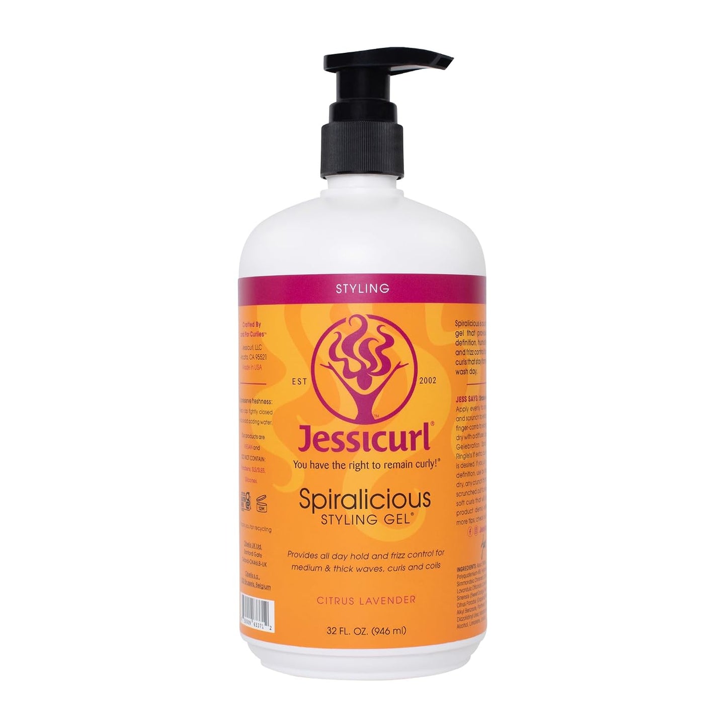 Jessicurl Spiralicious Gel - Citrus Lavender Curl Defining Gel for Frizz Control | 32 Fl Oz, All Hair Types