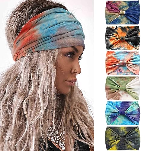 Olbye Tie Dye Boho Headband for Women - Wide Knotted Turban Hairband