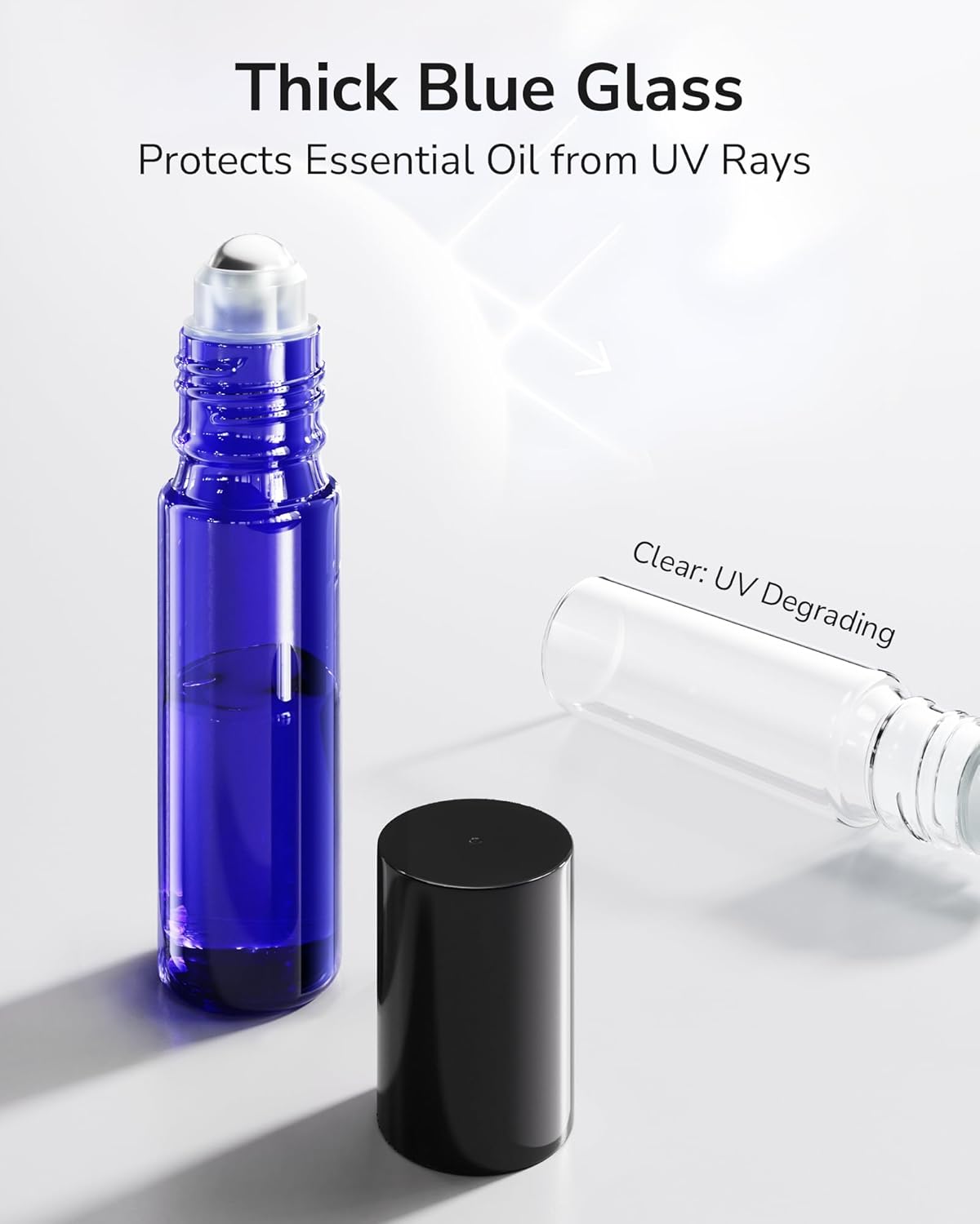 Essential Oil Roller Bottles - 48 Pack 10ml Cobalt Blue Glass with Stainless Steel Roller Balls | Includes 10 Extra Roller Balls & Labels