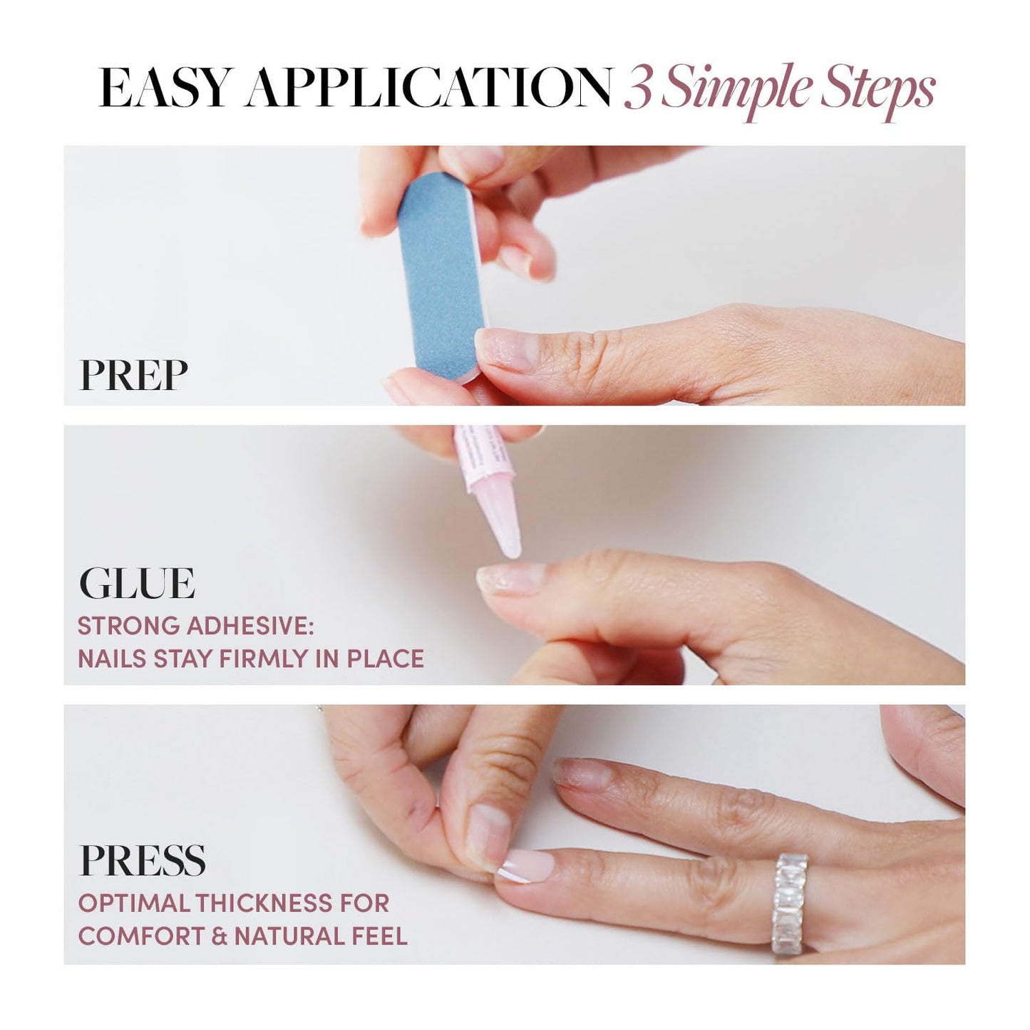 Glamnetic Press On Nails - Lilac Gray | Opaque Pale Light Lilac Gray Short Squoval Fake Nails, Salon Quality | 15 Sizes - 30 Nail Kit with Glue