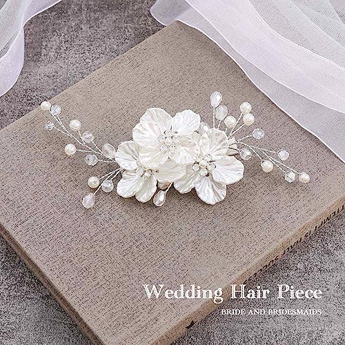 EVILD White Flower Hair Clip with Pearls – Elegant Bridal Hair Barrette