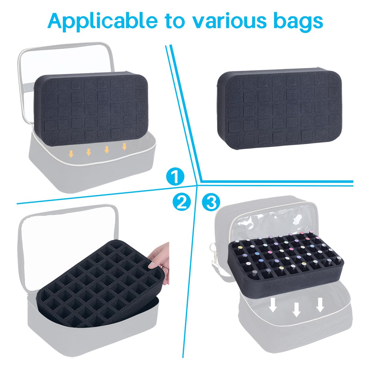 YAHOURWAT Nail Polish Organizer Holder Foam Pad with Slots for Storage 40 Bottles (15ml/0.5fl.oz) Nail Polish or Essential Oil Tray for Drawers Black