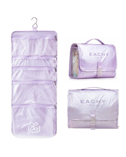 EACHY Hanging Toiletry Bag with Buckle Closure, Ultra-Lightweight Travel Essentials, Waterproof Toiletry Bag for Women Men, Portable Makeup Organizer with Matte TPU Pockets and Hanging Hook
