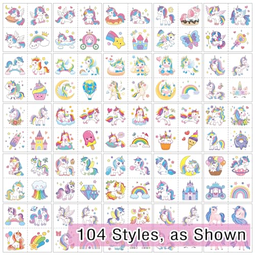 104 PCS Unicorn Temporary Tattoos for Kids - Safe & Fun Party Favors