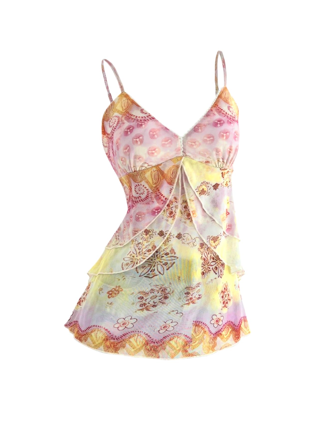 Verdusa Women's Y2k Top Cute Babydoll Tank Tops Floral Mesh Camisole