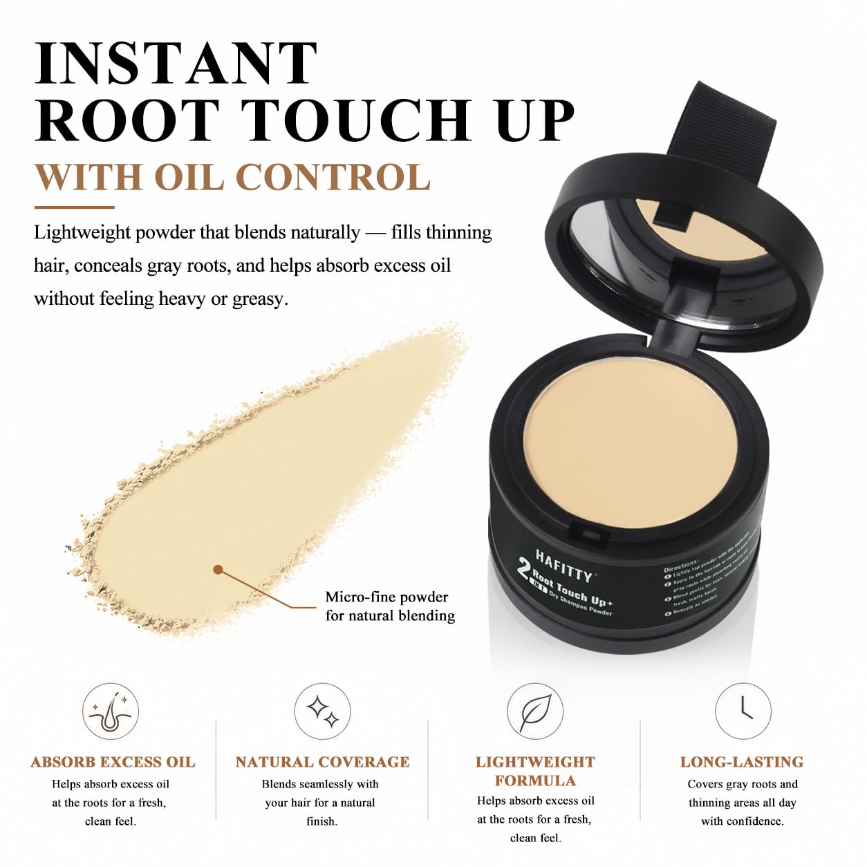 HAFITTY Root Touch Up Powder, Covers Gray Roots & Sparse Hair, Absorbs Excess Oil, All-Day Coverage, Natural Looking Finish, Easy to Apply, Hairline Powder for Women & Men (Light Blonde)