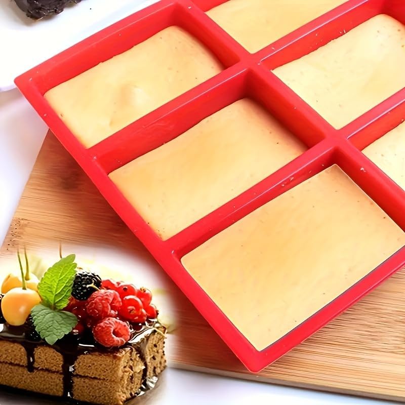 Mini Loaf Pans Silicone - 8-Cavity Nonstick Bakeware for Cornbread, Brownies & Cheesecake | Oven Safe, Red