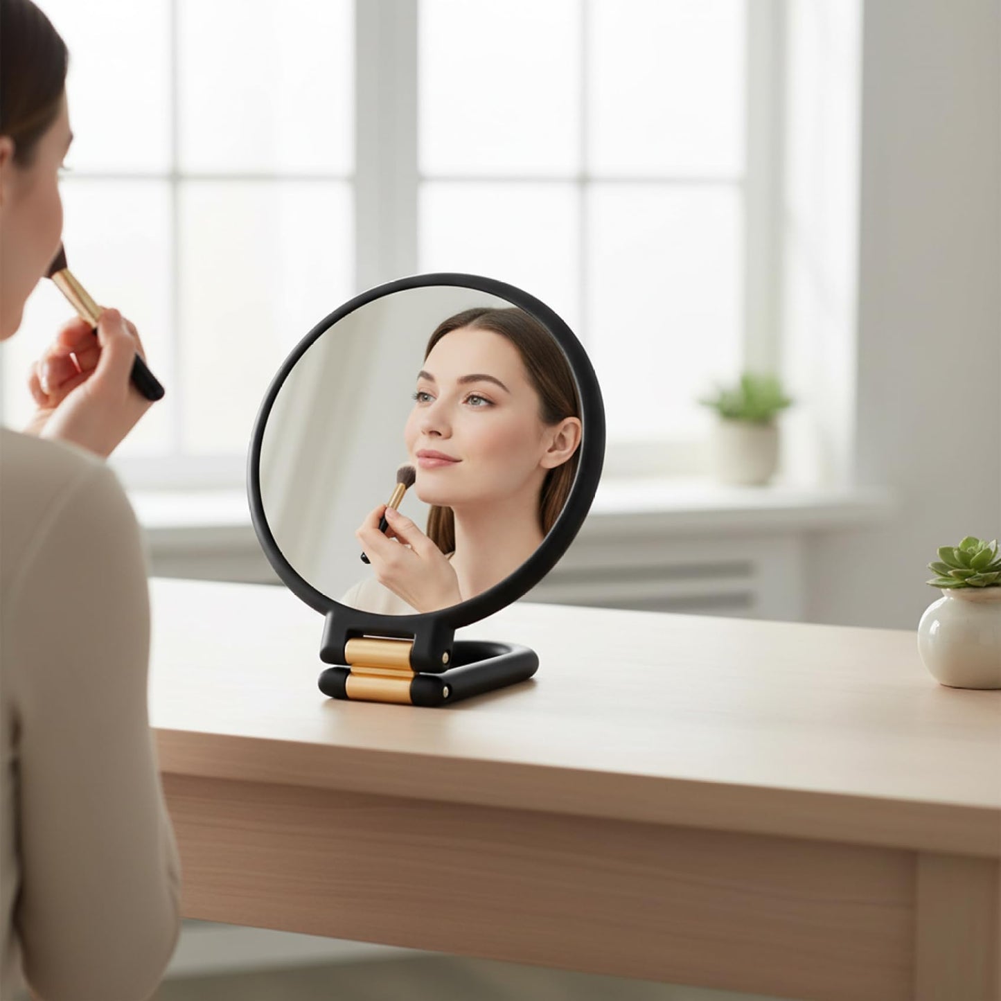 Tsawntd 50X Magnifying Mirror, Double-Sided Magnifying Makeup Mirror with 360° Adjustable Handle, Handheld/Wall Mount/Tabletop Design for Makeup