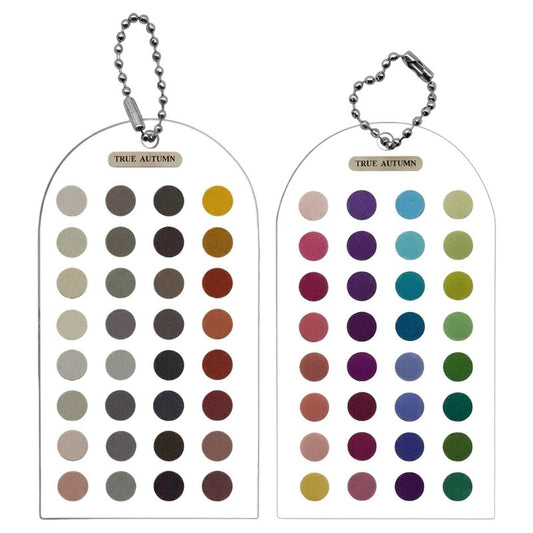 Soft Autumn Color Palette Card, Ultimate 12 Season Color Analysis Template Cards, Two Sets with Beaded Chain, Portable Color Matching Tool for Wardrobe Organization, Durable Scratch-Resistant Design
