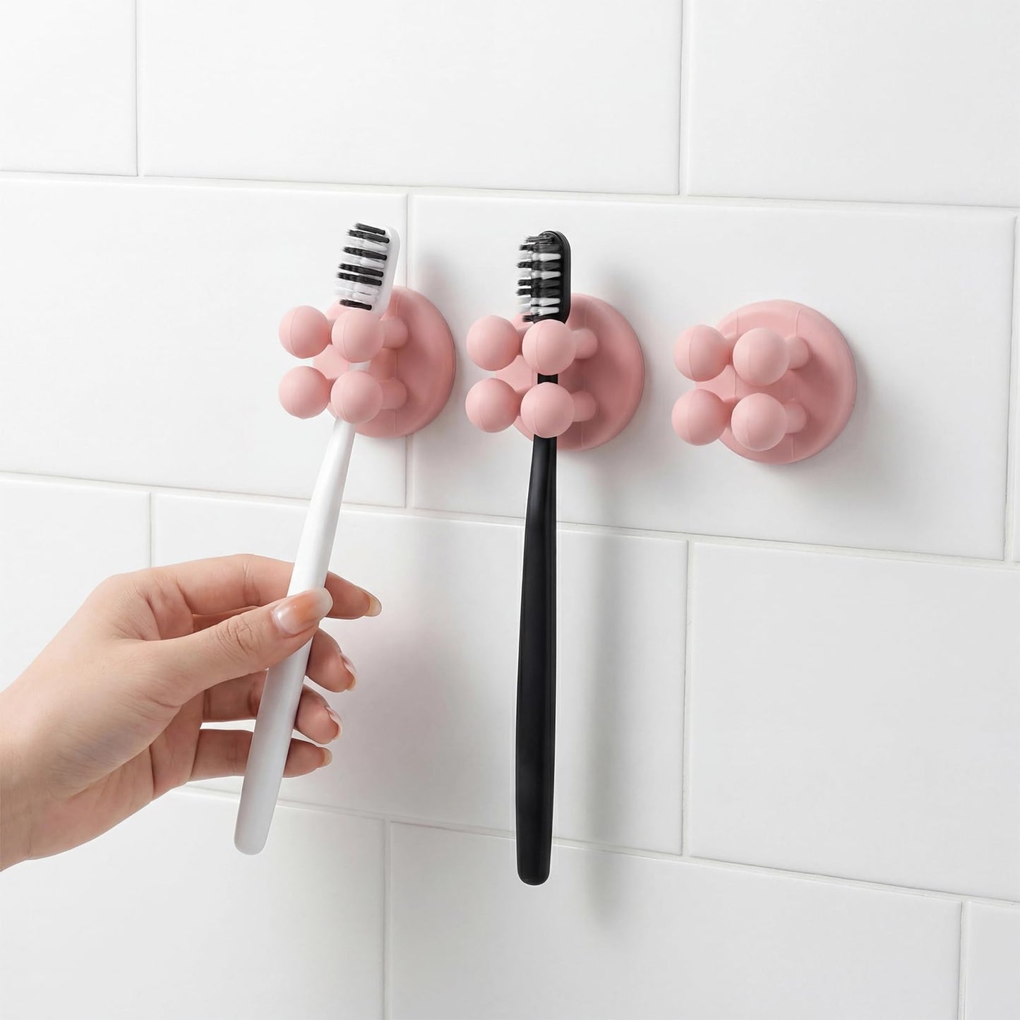 5 Pcs Razor Holder for Shower, Silicone Toothbrush Holder for Shower, Multifunctional Waterproof Self Adhesive Cute Utility Hook for Hanging Towel Bathroom Kitchen Living Room Office(Pink)
