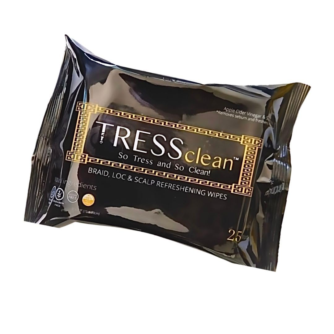 Tress Clean All Natural, Rinse-free Essential Oil Scalp Cleansing Refresh Wipes - Soothing Hair Cleansing Shampoo Wipes. Deodorizing Scalp Detox for Braids & Locs