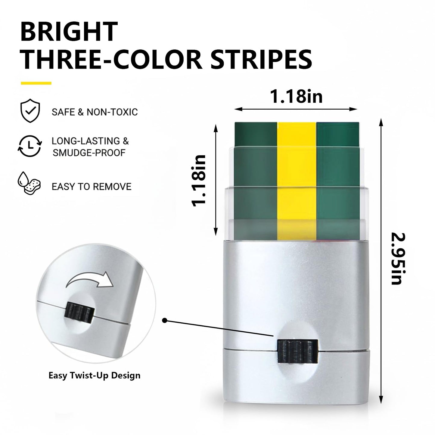 Blue Yellow and Green Eye Face Paint Sticks, Brazil Sports Face Paint for Football Soccer Baseball Softball Athletes Sports Fan Makeup