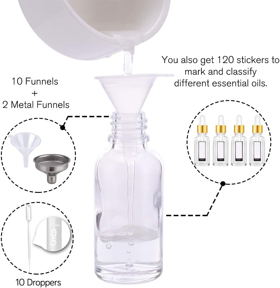 Glass Eye Dropper Bottles 2oz (60ml) - 63 Pack Clear Thick Bottles with Leakproof Golden Caps | Ideal for Essential Oils, DIY Serums, Travel