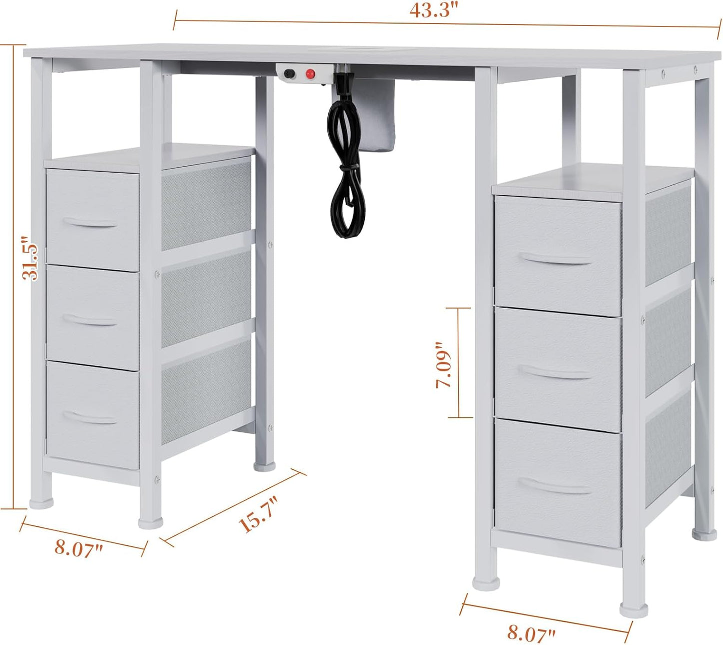 Manicure Table - Nail Tech Desk with Electric Dust Collector & 6 Storage Drawers | White Beauty Workstation
