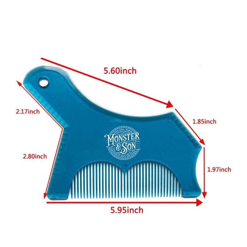 Monster&Son Beard Shaping Tool For Men - Classic Oversized Design (Blue Clear) - Lineup Stencil Shaper for Styling and Shaping - Alignment Guides for Perfect Symmetry