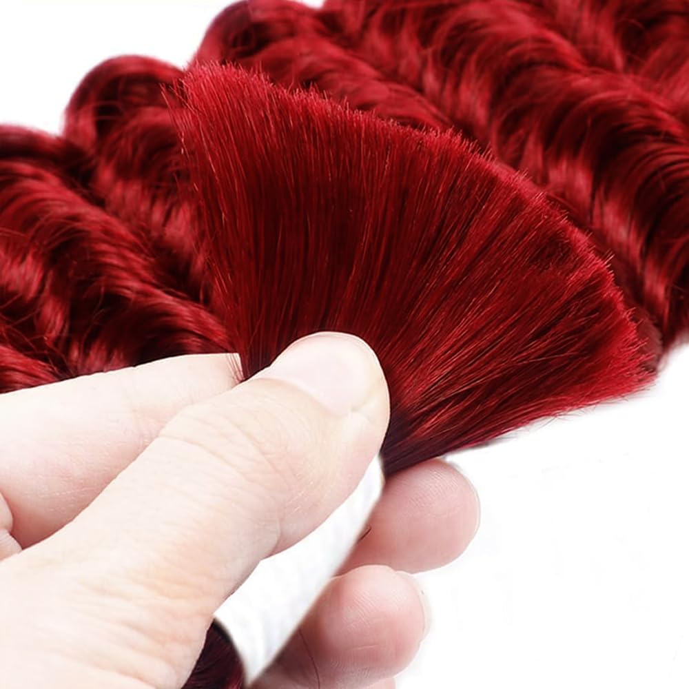 Red Human Braiding Hair for Boho Braids 150g 16 inch Deep Wave Boho Bulk Human Hair for Braiding No Weft Deep Curly 3 Bundles 50Gram/Bundle