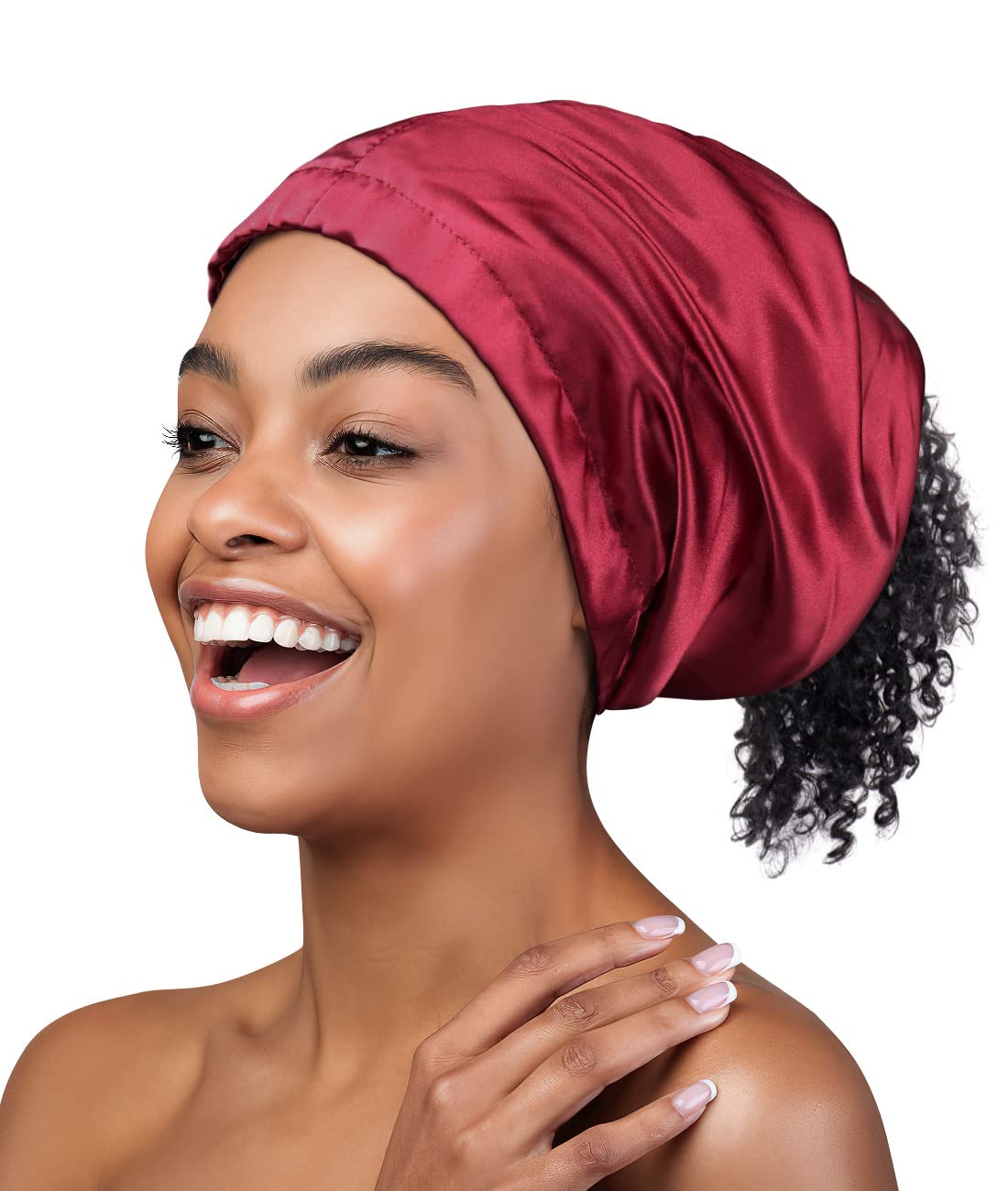 Women's Slouchy Beanie Chemo Hat - Soft Satin Sleep Cap in Burgundy