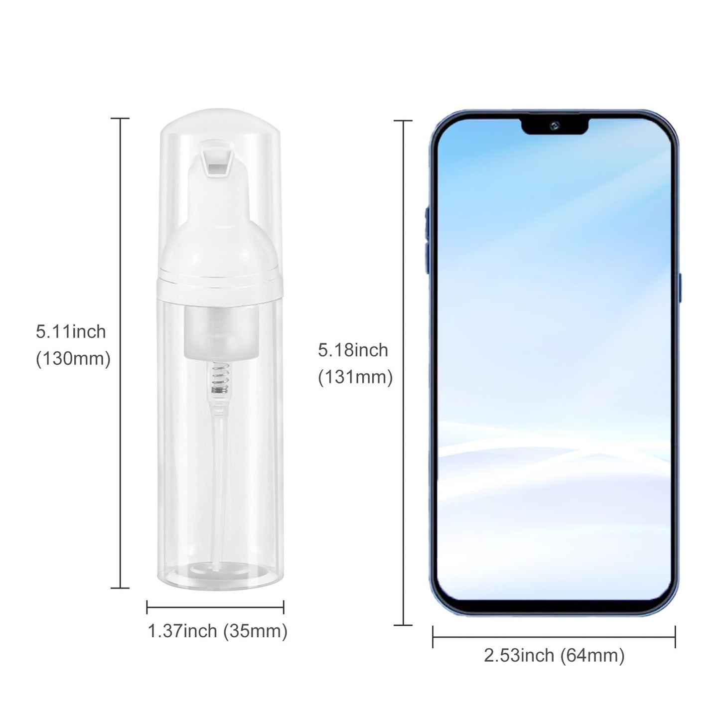 Gratriched 3pcs 2oz Small Size Mousse Plastic Travel Foam Pump Bottle - Portable Foaming Empty Bottle Dispenser for Hand Soap, Shampoo, Lash Cleanser - Well Suited for Travelers Daily Use (60ml)