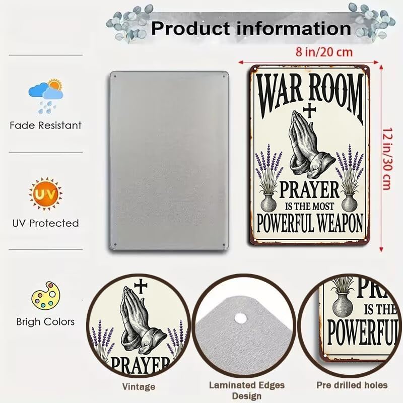 Vintage Christian Prayer Tin Sign - Powerful Weapon Wall Art
