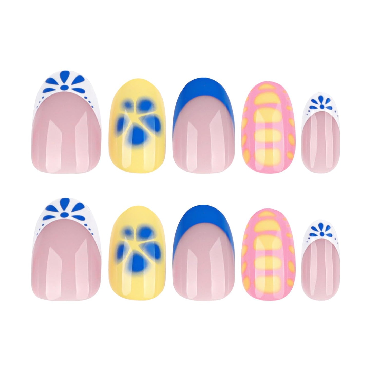 Nude Pink Press on Nails Medium Almond Fake Nails 3D Flowers Acrylic Nails Spring Artificial Nails Press ons Gold Irregularity False Nails with Rhinestone Designs Glue on Nails for Women Girls 24Pcs