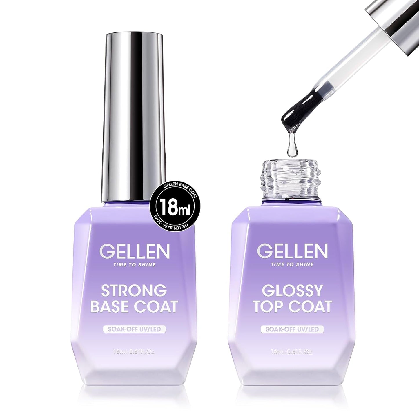 GELLEN Gel Top Coat - High Gloss Clear Nail Polish for Long-Lasting Shine | 20ml Soak Off UV Gel