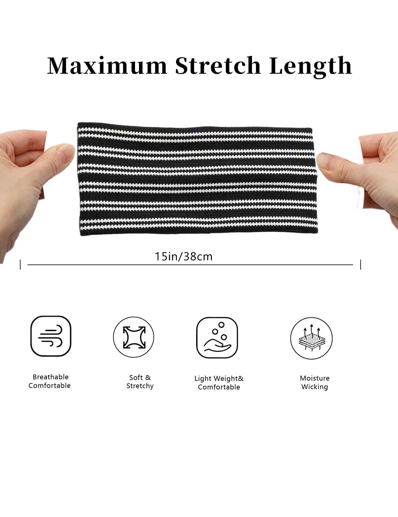 Haujemea 3 Pcs Knitted Striped Wide Headbands for Women Non Slip Hair Band Thick Yoga Workout Headband Elastic Cute Head Band Hair Accessory