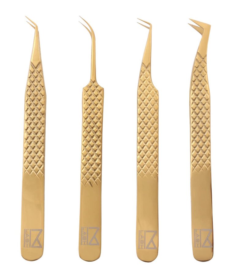 M LASH Tweezers for Eyelash Extensions (Set of 4) - Professional Lash Extension Tweezers - Fiber Tip, Japanese Steel, Diamond Grip Eyelash Extension Tweezer set (Digital Lavender)