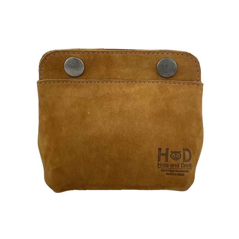 Hide & Drink, Leather Double Snap Pouch, Coin Purse, Cash & Card Holder, Cable Organizer, Makeup, Handmade (Old Tobacco)