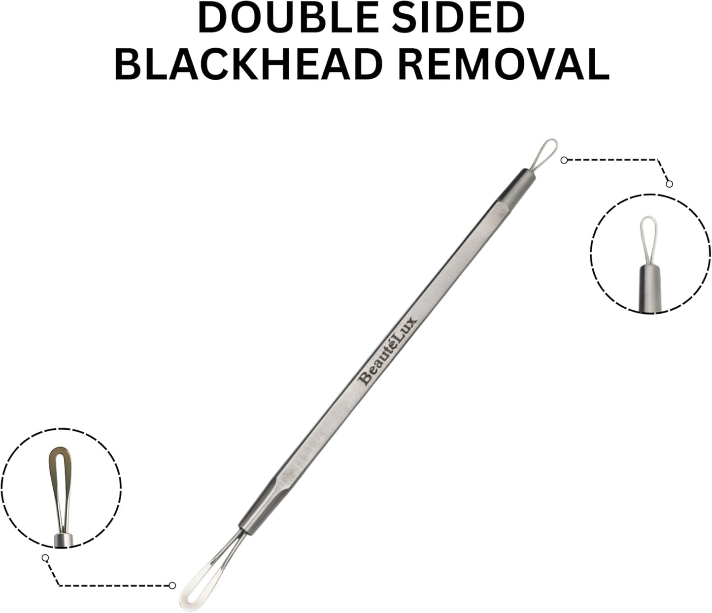 Blackhead Removal Tool - 2-in-1 Stainless Steel Acne Extractor | Dual-Loop Pimple Remover with Grey Leather Pouch