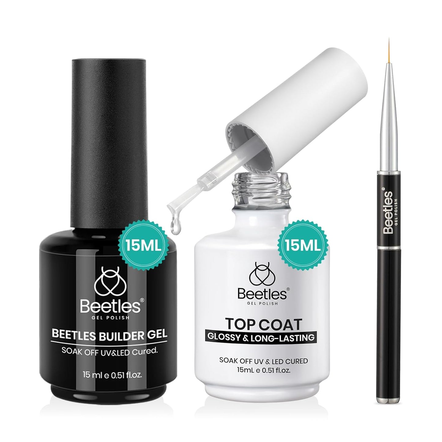 Beetles Gel Base and Top Coat Set - 15ml | Extra Glossy Finish, Acid & Hema Free Nail Prep Bond
