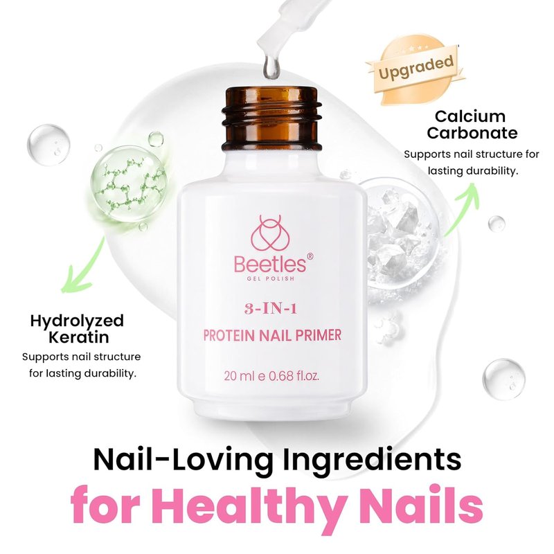 Beetles Protein Nail Dehydrator - 3-in-1 HEMA-Free Primer & Keratin-Infused Formula | Enhance Adhesion & Remove Excess