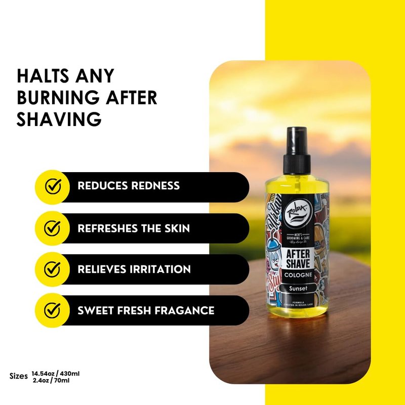 Rolda Sunset After Shave Tonic Cologne For Men - Post Shave Tonic Spray, Calms Irritation, Helps Heal & Clean Shaved Areas, Masculine Citrusy Fragrance (14.54oz | 430ml)