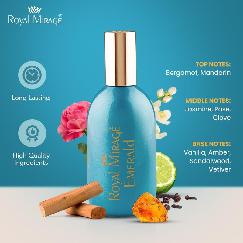 Royal Mirage Emerald Eau de Cologne - Premium Aldehydic & Jasmine Fragrance Spray - 120ml (4 oz) Long-Lasting EDC - Authentic Heritage Scent