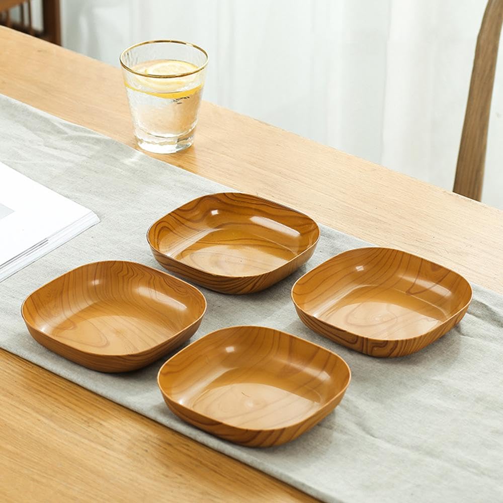 8Pcs Imitation Wood Grain Sauce Dishes Multifunctional Food Plates for Sauces Snacks and Dipping Material for Home Kitchen Parties Bbqs and Picnics
