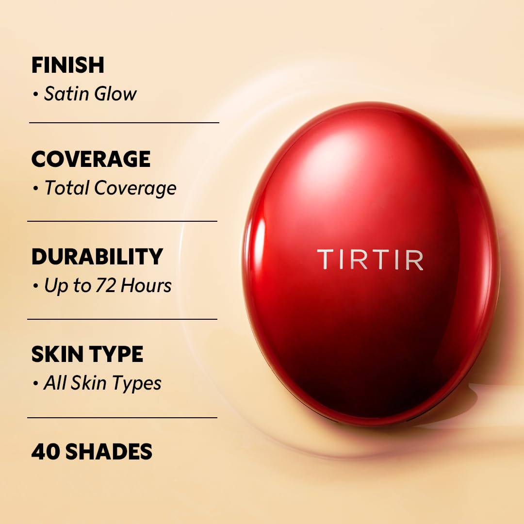 TIRTIR Red Cushion Foundation - Full Coverage BB Cream for Weightless Skin Fit | Satin Glow Finish, #21N Ivory, 0.63 Fl Oz