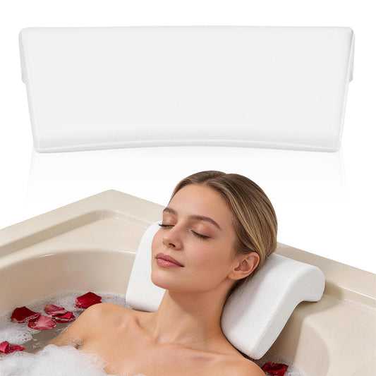 POPETPOP Bath Pillow for Tub - PU Wave Bath Pillow, White Bath Tub Pillows for Head and Neck, Waterproof Tub Pillow for Bathtub, Bath Accessories for Women Men Home, Hotel, Salon, Spa (11.59'' X 5.70'
