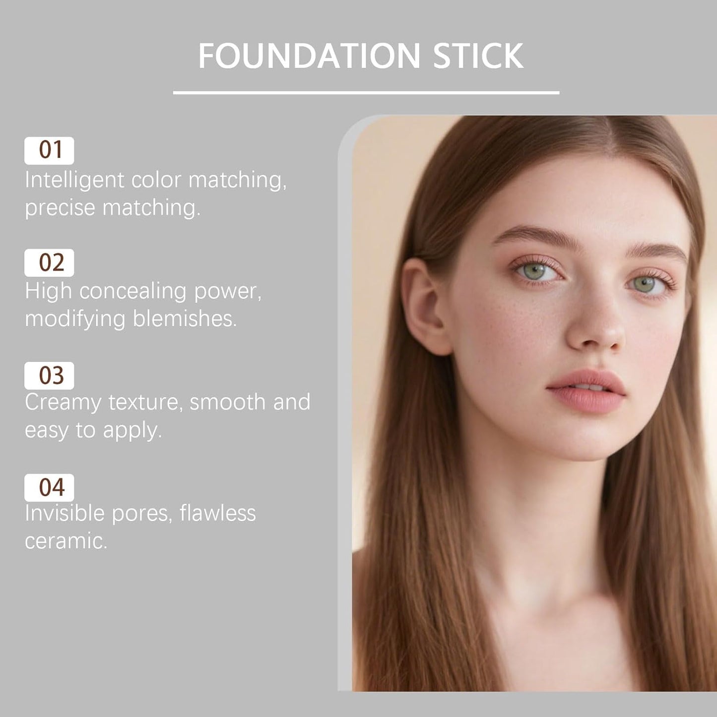 Color Changing Foundation Stick - Medium to Full Coverage Cream with Brush | Portable Dual-Ended, 0.46 Fl Oz, Natural