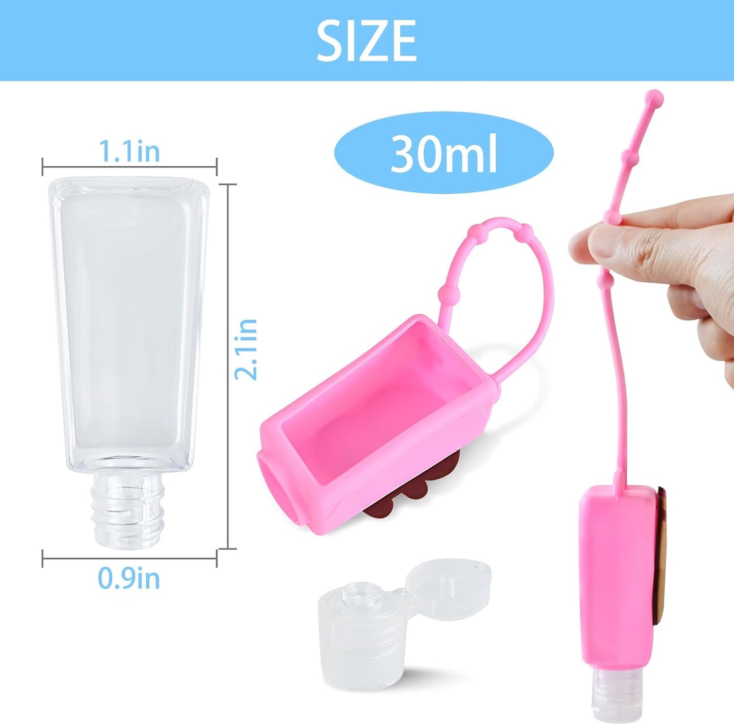Refillable Travel Bottles - 4 Pack Silicone Clip-Flip Containers | Leak-Proof Hand Sanitizer & Liquid Soap Holders