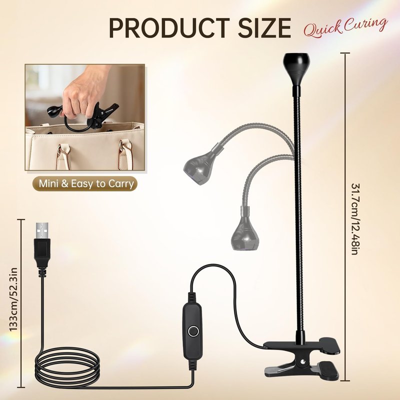 AORAEM LED Nail Lamp - Professional Gel Nail Curing Light with Gooseneck Clamp | Adjustable Black Design